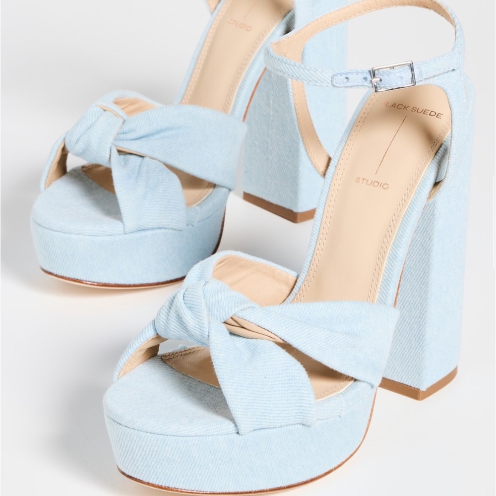 Black Suede Studio Abby Platform Sandal in Light Denim, Size: 9